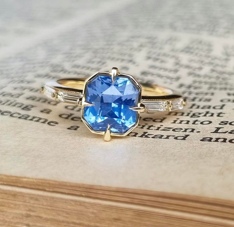 Blue Ceylon Sapphire and Diamond Ring