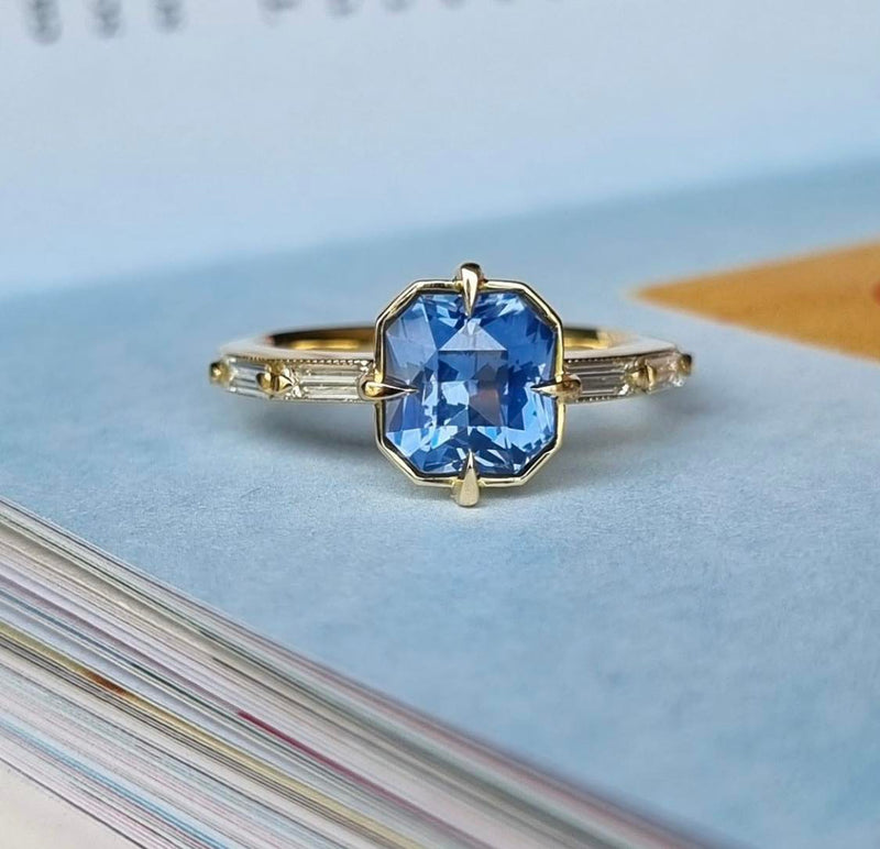 Blue Ceylon Sapphire and Diamond Ring