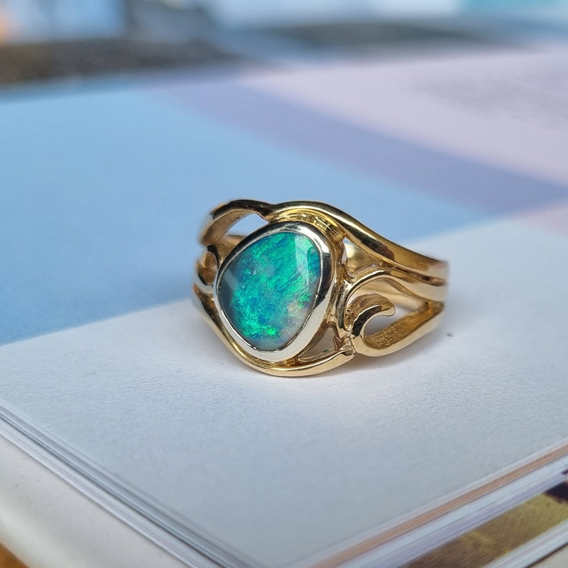 Australian Lightening Ridge Opal Ring
