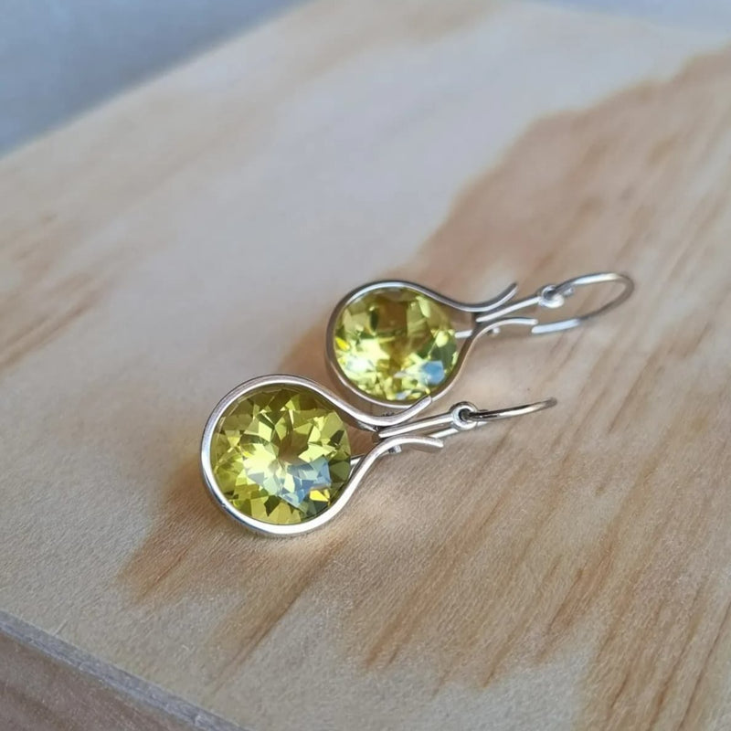 Dewdrop Lemon Quartz 12mm Earrings White Gold