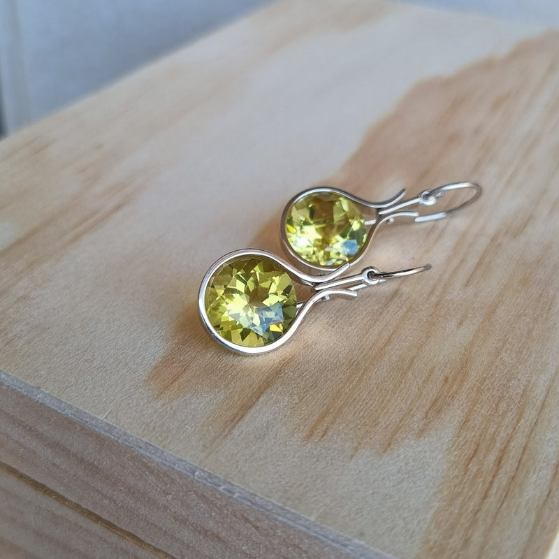 Dewdrop Lemon Quartz 12mm Earrings White Gold