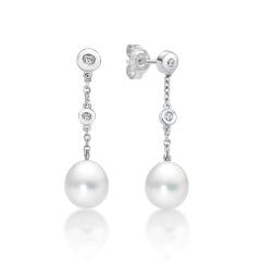 Silver Freshwater Pearl Dangle Stud Earrings