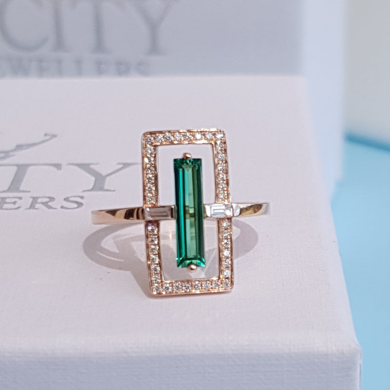 Green Stone Diamond Ring