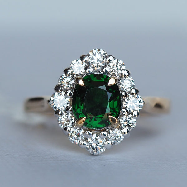 Green Garnet Diamond Hand Made Gold Ring